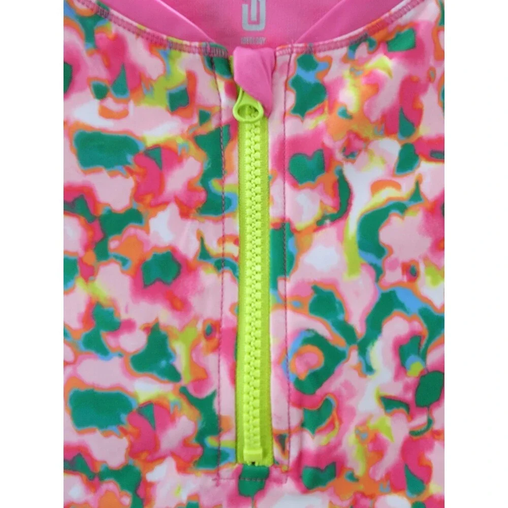 ID Ideology Blurred Floral Rash Guard Big Girls L Cerise Pink Half-Zip Closure